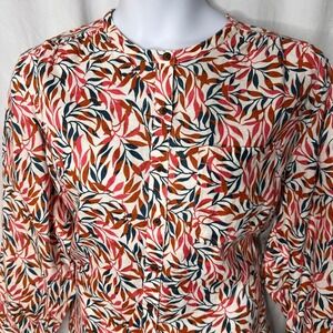 Lands End 100% Linen Collarless Button Up Tunic Top | Size 3X | Leaf Granola